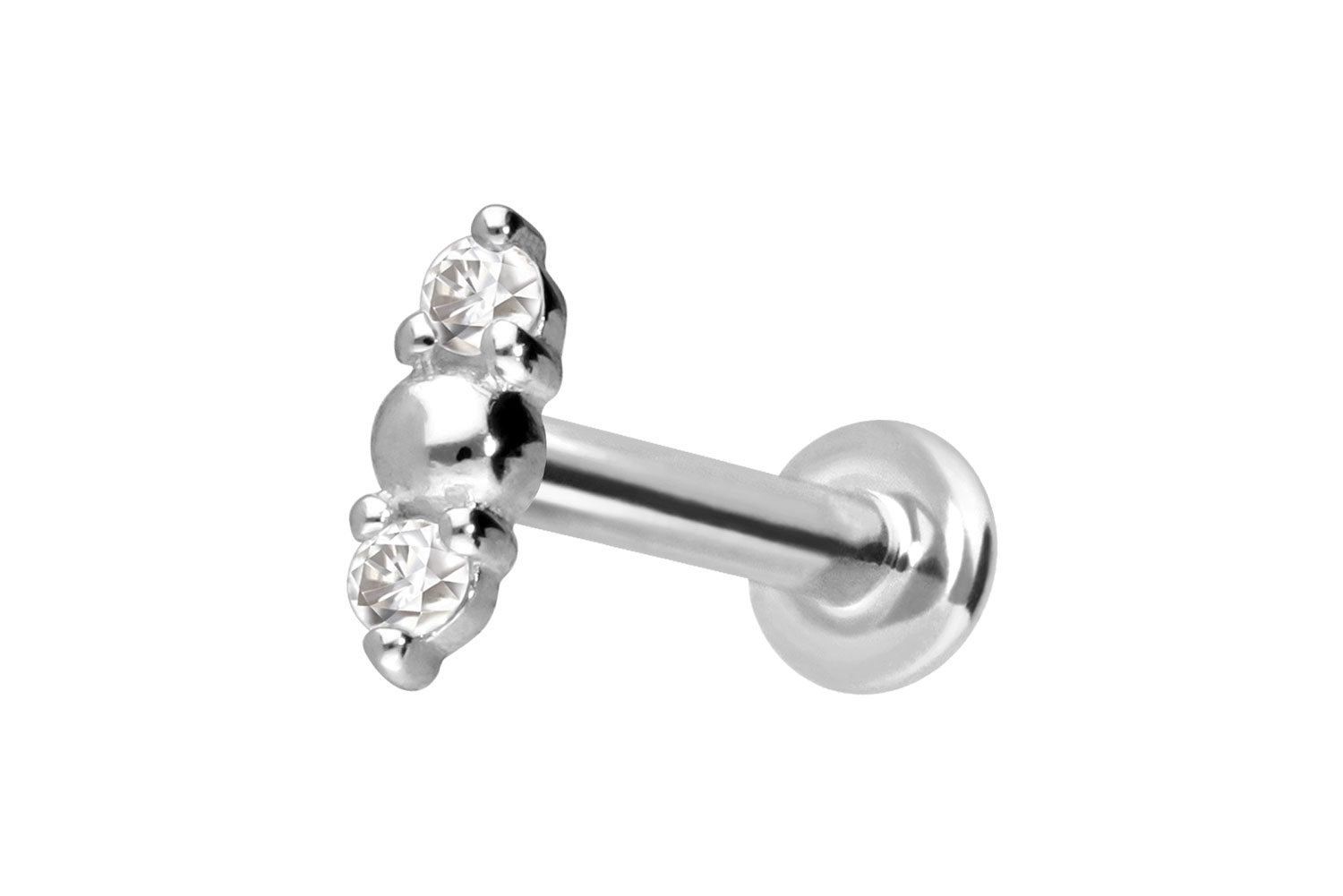 14 Karat Gold Labret Piercing mit Innengewinde 2 MOISSANITE + KUGEL